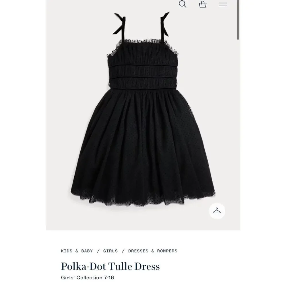 Ralph Lauren Girls Polka Dot Tulle Dress Black 10